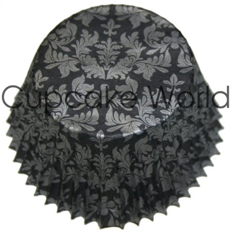 BLACK SILVER FLORAL DAMASK PAPER MUFFIN CUPCAKE CASES 50PCS BLACK SILVER FLORAL DAMASK PAPER MUFFIN CUPCAKE CASES 50PCS